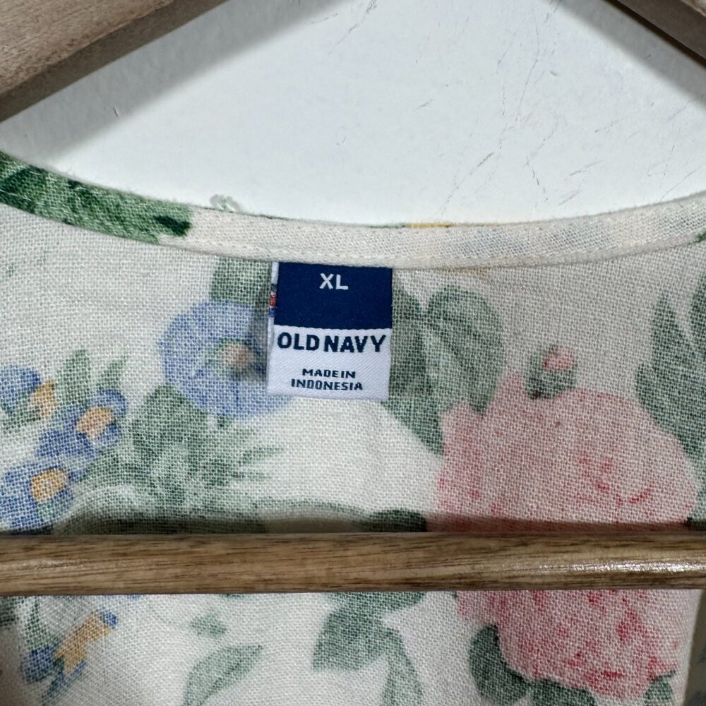 Old Navy Floral puff Sleeve Mini Wrapped Dress Women’s XL Linen Blend Cottage - Picture 8 of 10